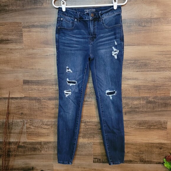Maurices Jeans 6 R Everflex High Rise Skinny Tummy Control Ripped Patched - Picture 1 of 9